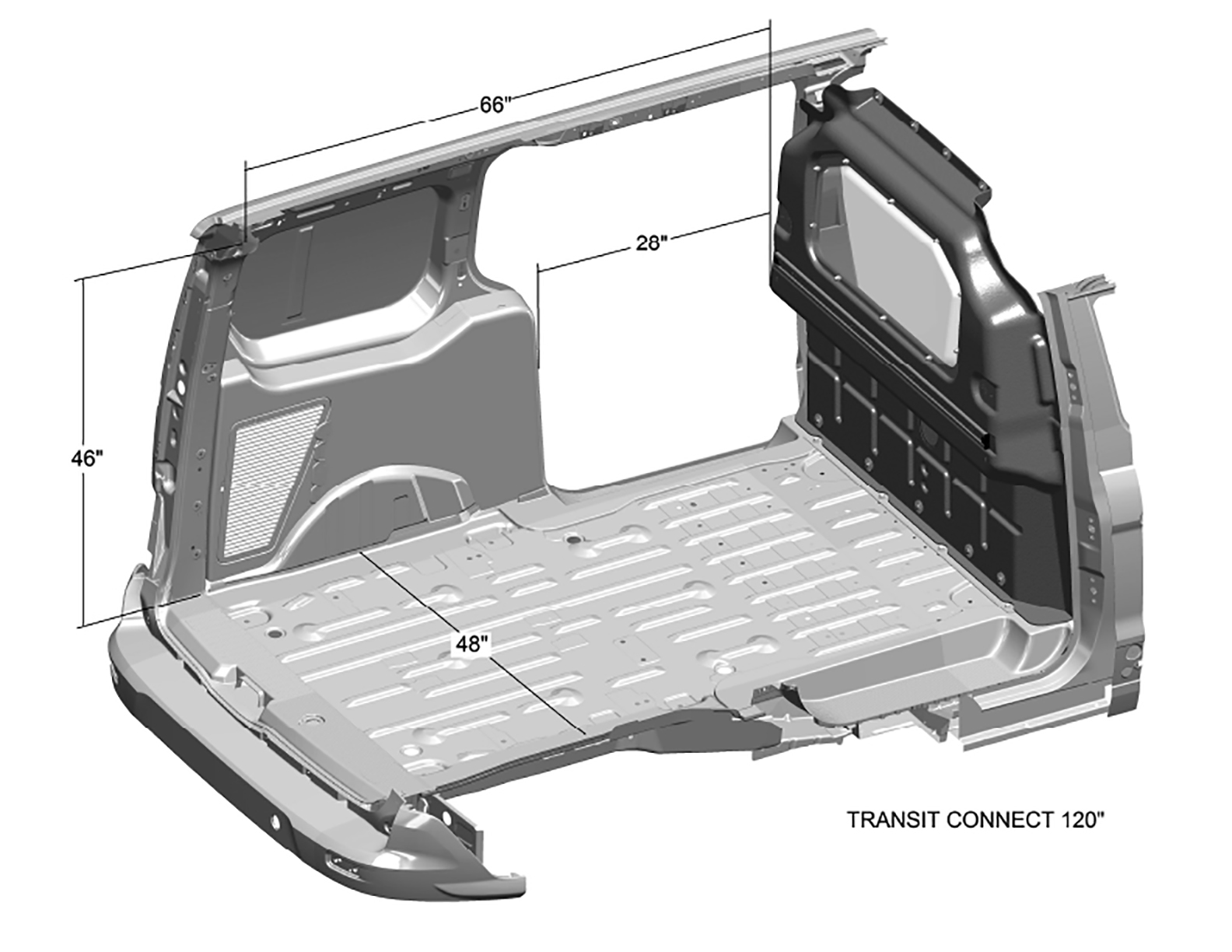 Ford Transit (148 Extended WB) Interior Cargo Measurements - Upfit