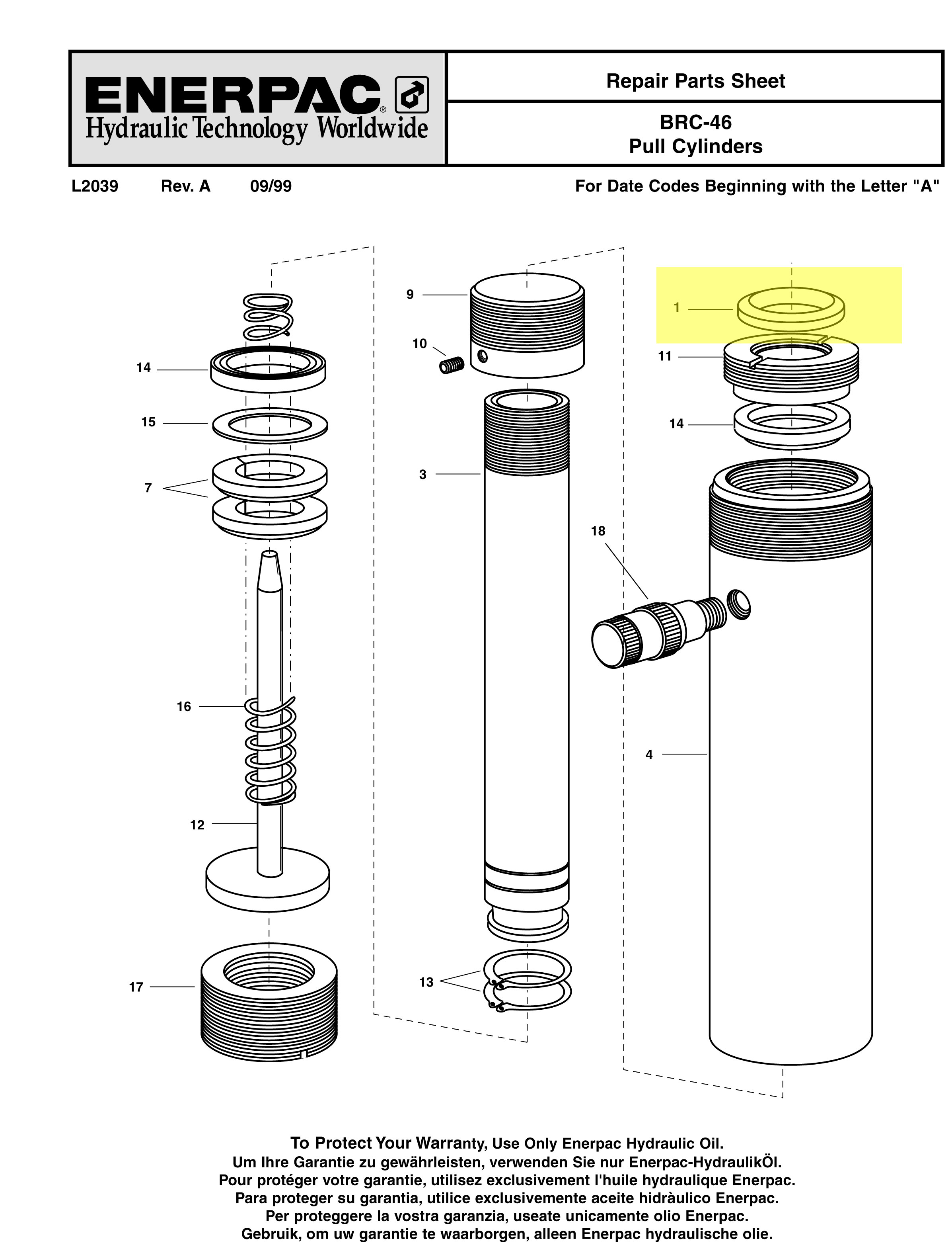 Repair Sheet for BRC46 Enerpac Pull Cylinder