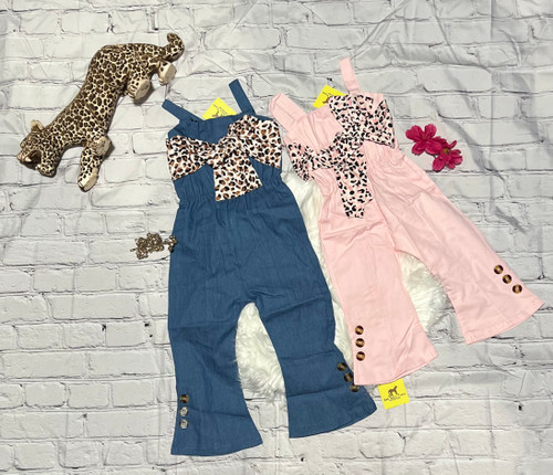 Pink Leopard Bow Overalls