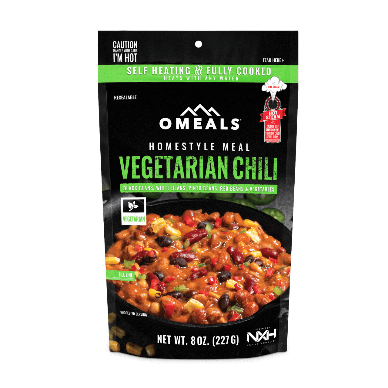 OMEALS Vegetarian Chili Ready-to-Eat 8oz Meal with Water Activated Heater
