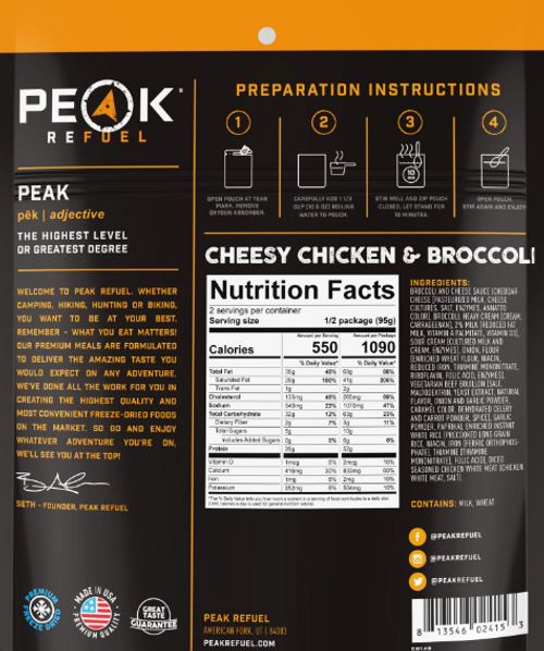 Nutrition Facts - Peak Refuel Cheesy Chicken & Broccoli