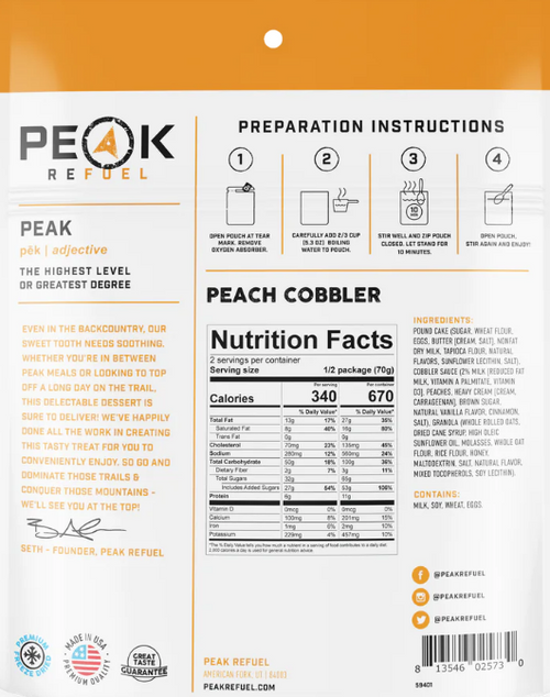 Nutrition Facts - Peak Refuel Peach Cobbler