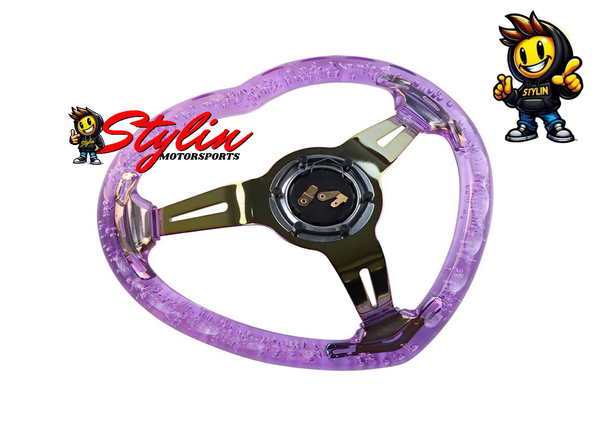 Universal  Deep  Dish  VIP  Heart  Purple  Crystal  Bubble  Neo  spoke  Steering  Wheel