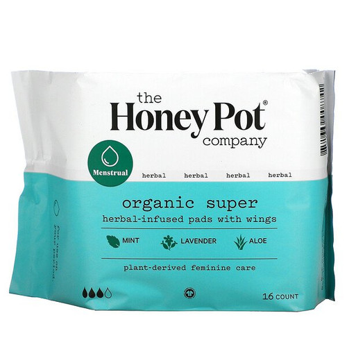 The Honey Pot Organic Super Herbal Menstrual Pads, 16 count