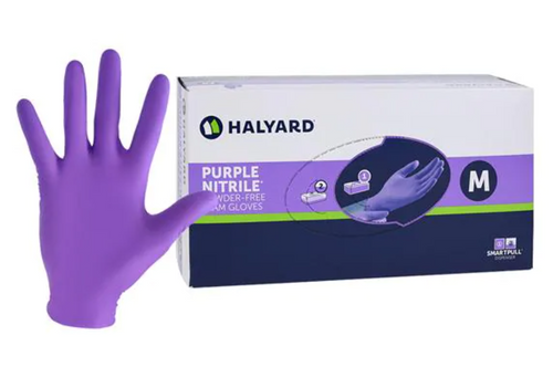 Purple Nitrile Exam Gloves, Non-Sterile by Halyard, MEDIUM - Box of 100