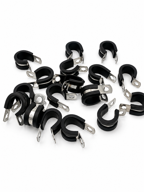 Assorted Stainless Steel, Rubber-Lined P-Clips (40)
