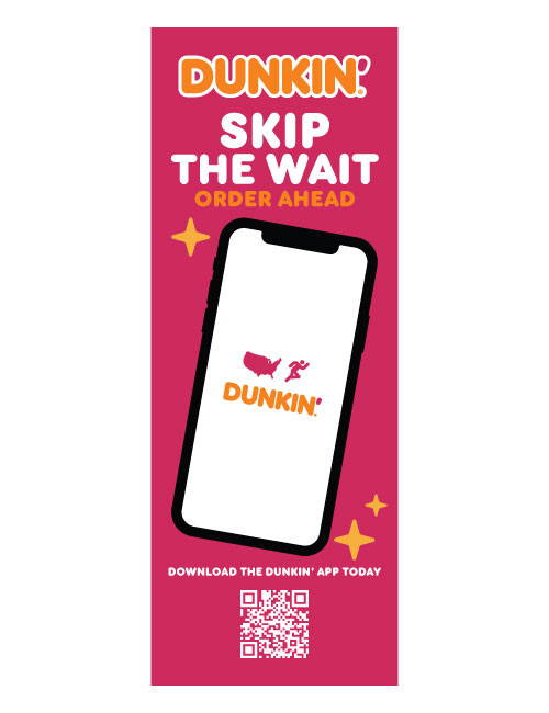 Dunkin' 3'x8' Lamppost Banner "Skip the Wait"