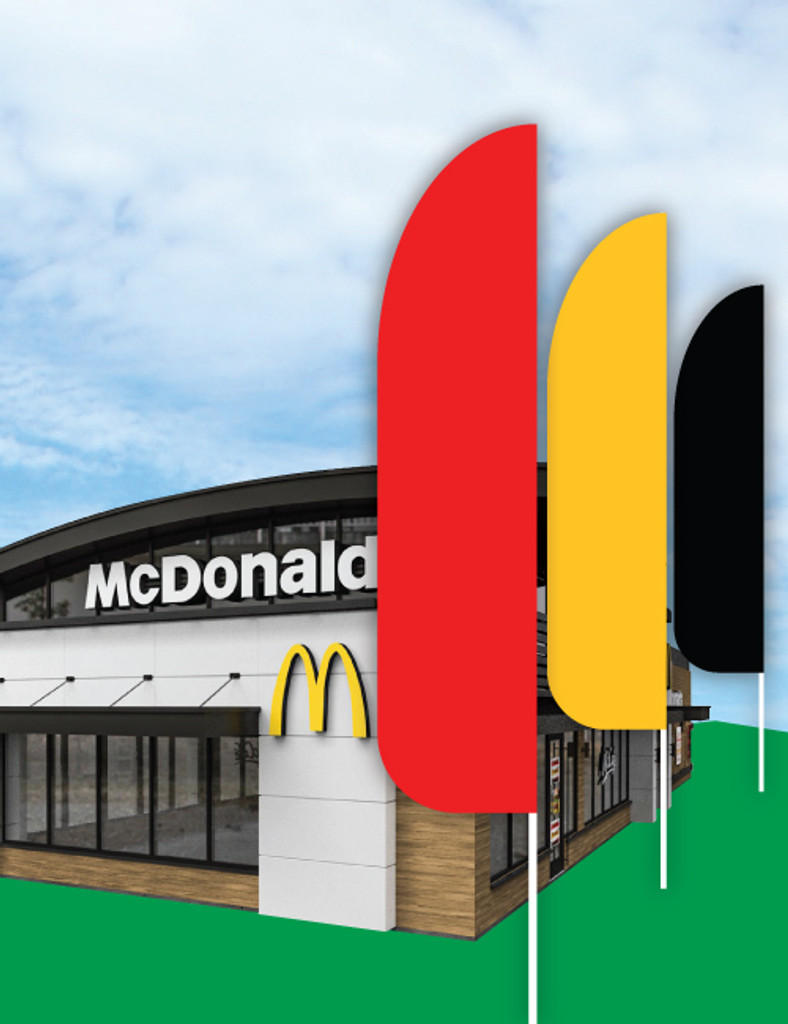 McDonald's 3'x13' Feather Dancer Flag "Drive Thru Open 24 Hrs" Black