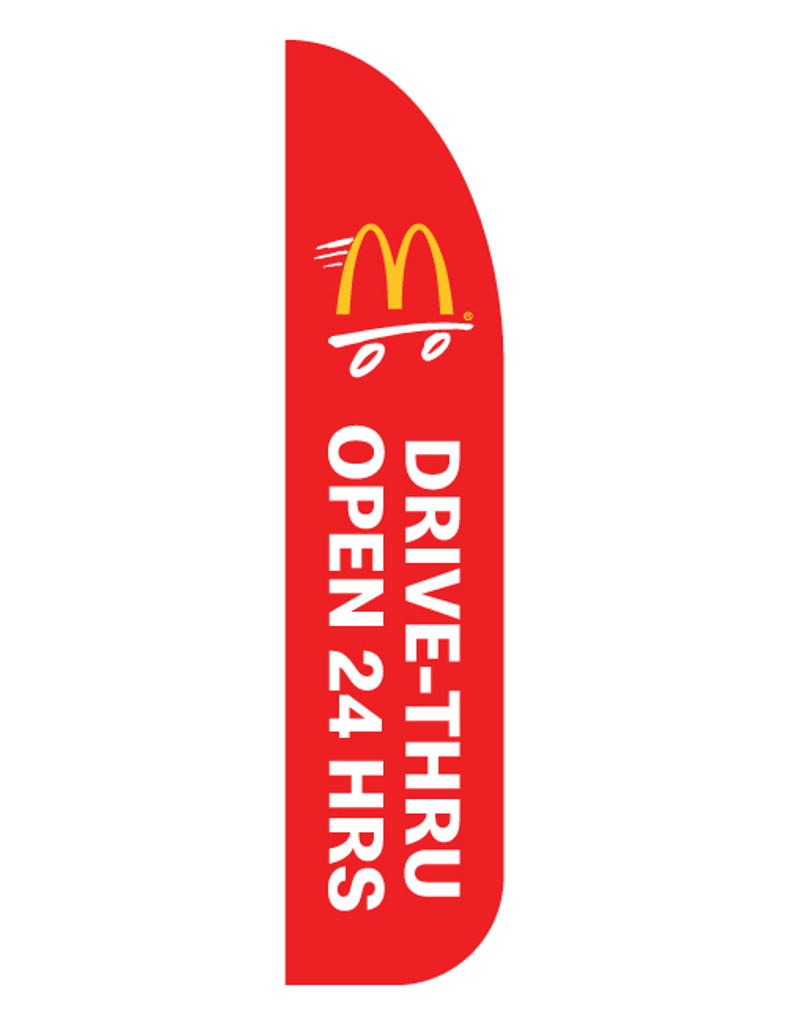 McDonald's 3'x13' Feather Dancer Flag "Drive Thru Open 24 Hrs" Red