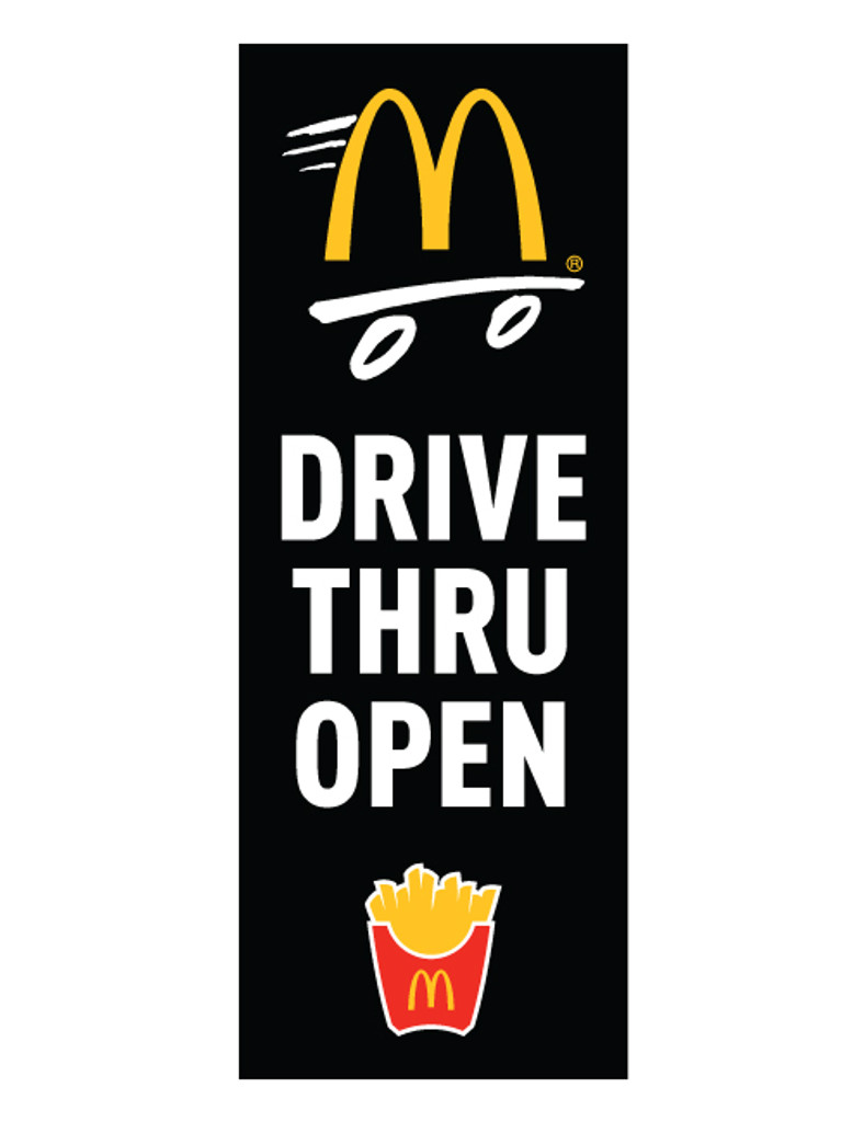 McDonald's 3'x8' Lamppost Banner "Drive Thru Open" Black