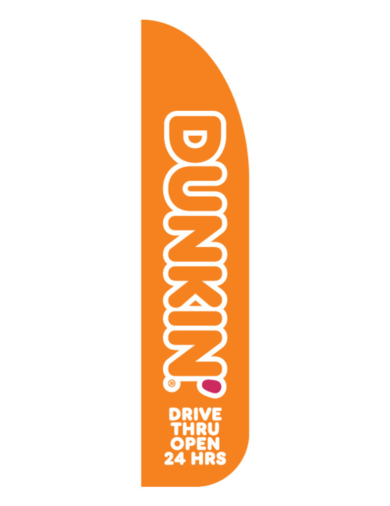 Dunkin' 3'x13' Feather Dancer Flag Logo "Drive Thru 24 Hrs" Orange