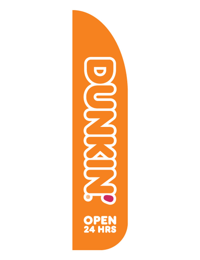 Dunkin' 3'x13' Feather Dancer Flag Logo "Open 24 Hrs" Orange