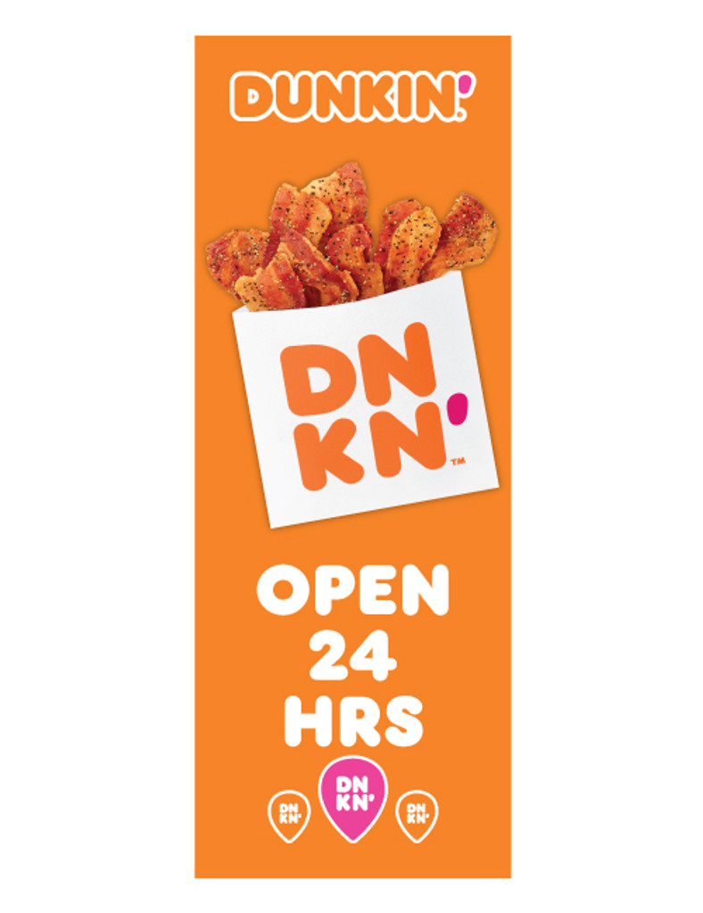 Dunkin' 3'x8' Lamppost Banner "Open 24 Hrs" Orange