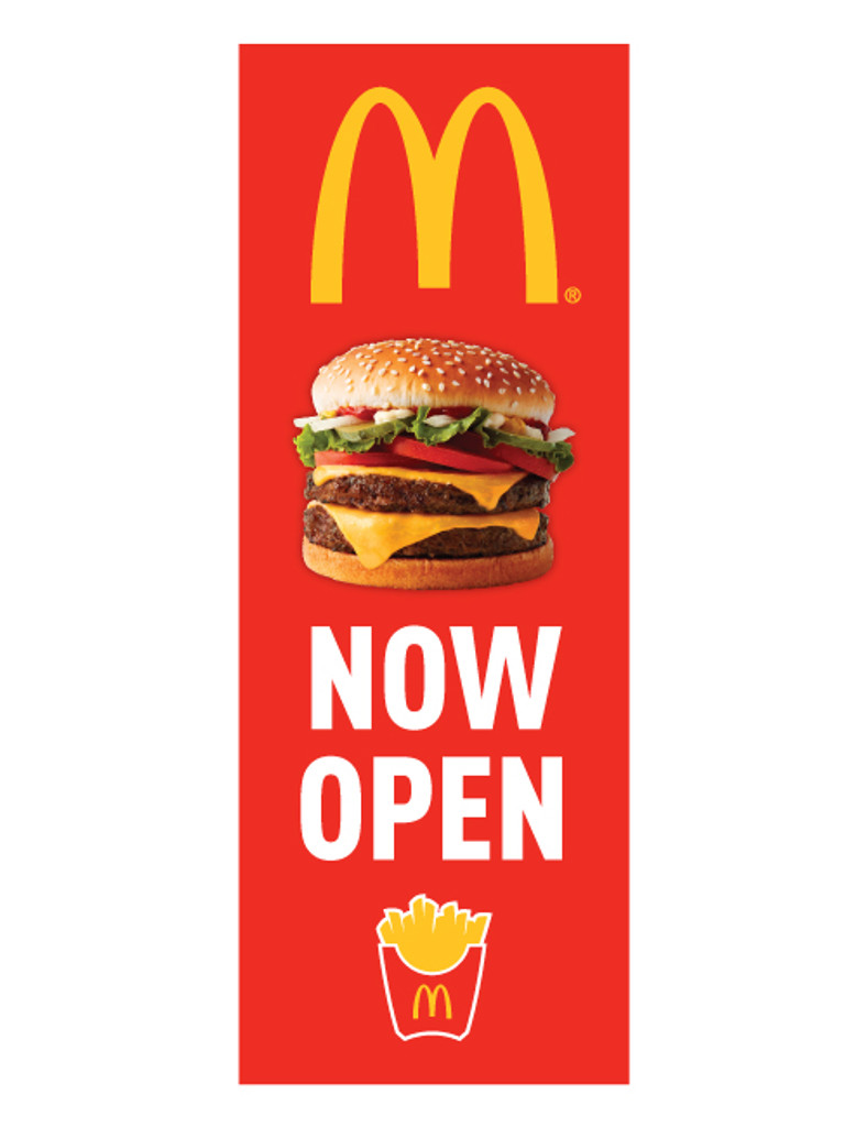 McDonald's 3'x8' Lamppost Banner "Now Open" Red