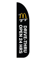 McDonald's 3'x13' Feather Dancer Flag "Drive Thru Open 24 Hrs" Black