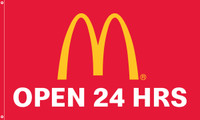 McDonald's Flag "Open 24 Hrs" Red