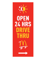 McDonald's 3'x8' Lamppost Banner "Open 24 Hrs Drive Thru" Red (Arrow)