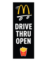 McDonald's 3'x8' Lamppost Banner "Drive Thru Open" Black