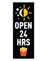 McDonald's 3'x8' Lamppost Banner "Open 24 Hrs" Black