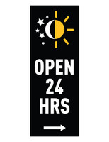 McDonald's 3'x8' Lamppost Banner "Open 24 Hrs" Black (Arrow)