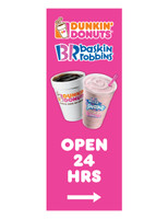 DD & BR 3'x8' Lamppost Banner "Open 24 Hrs" Arrow