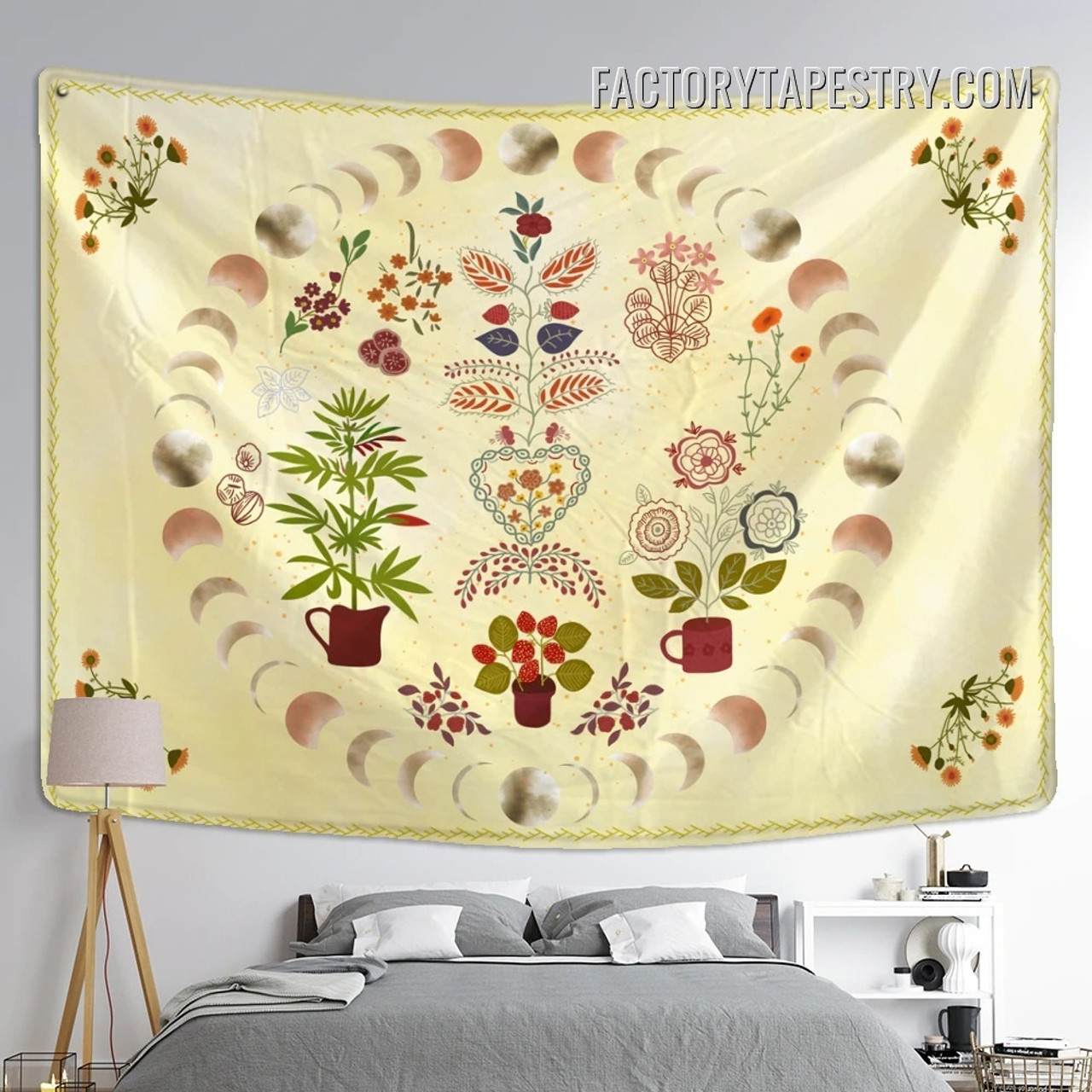 Botanical Moon Phases Bohemian Wall Hanging Tapestry