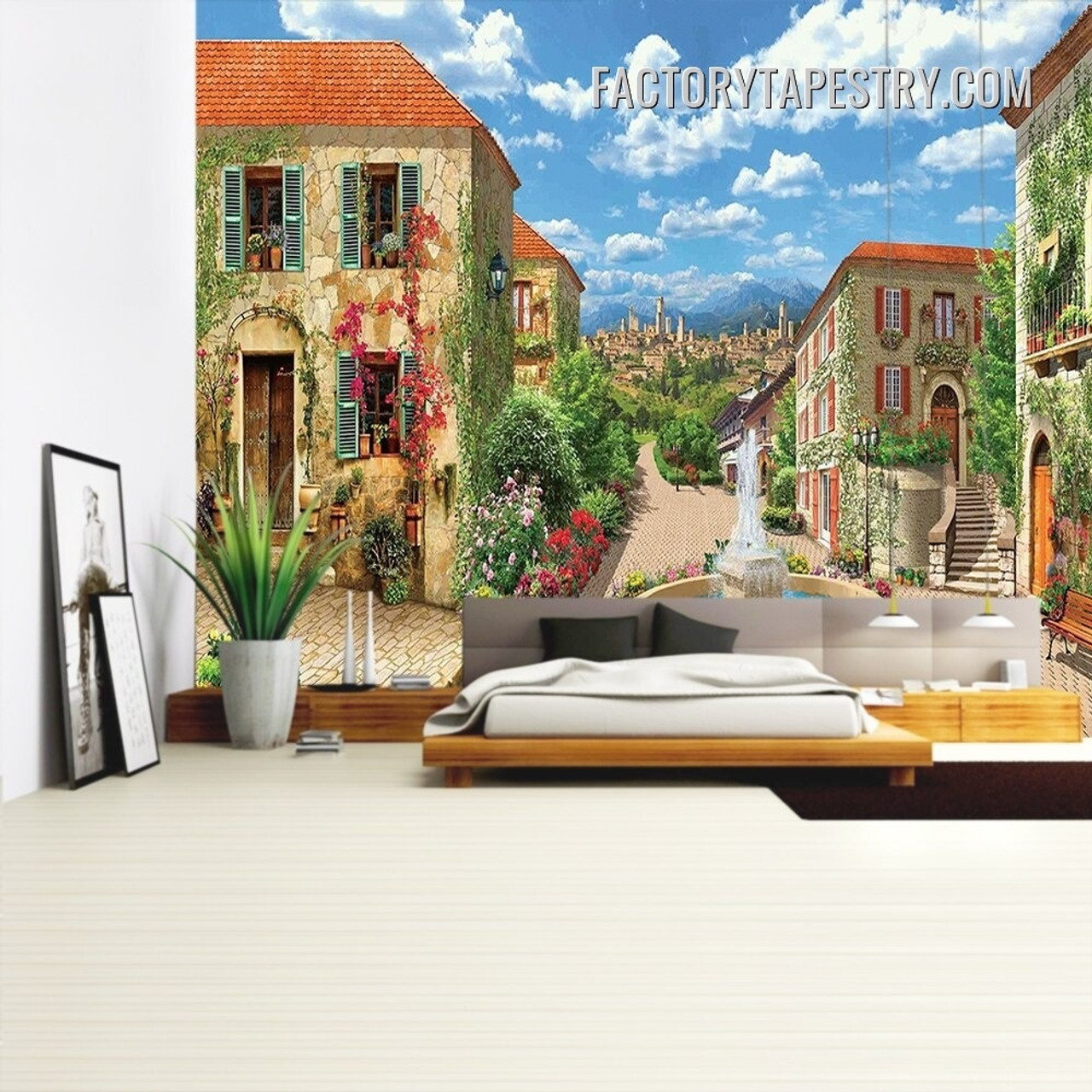 Ancient Town Architecture Landscape Vintage Wall Art Tapestry