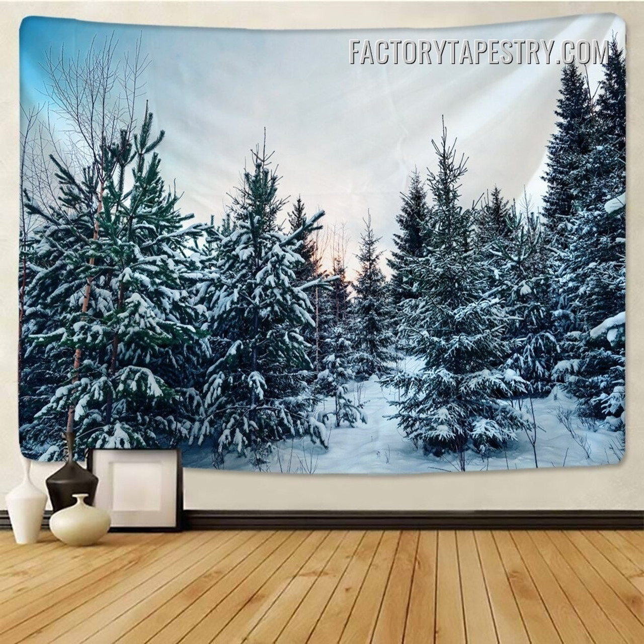 Snow Trees Christmas Landscape Modern Wall Decor Tapestry