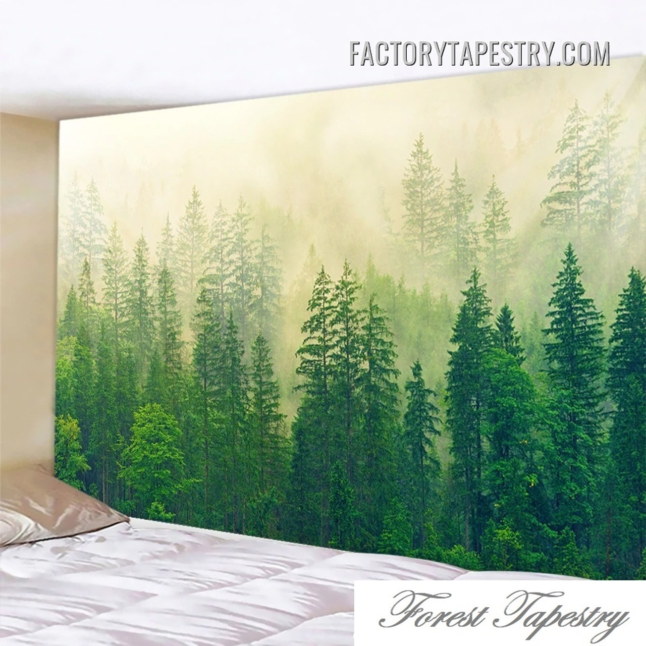 Misty Forest Nature Landscape Modern Wall Hanging Tapestry for Living Room