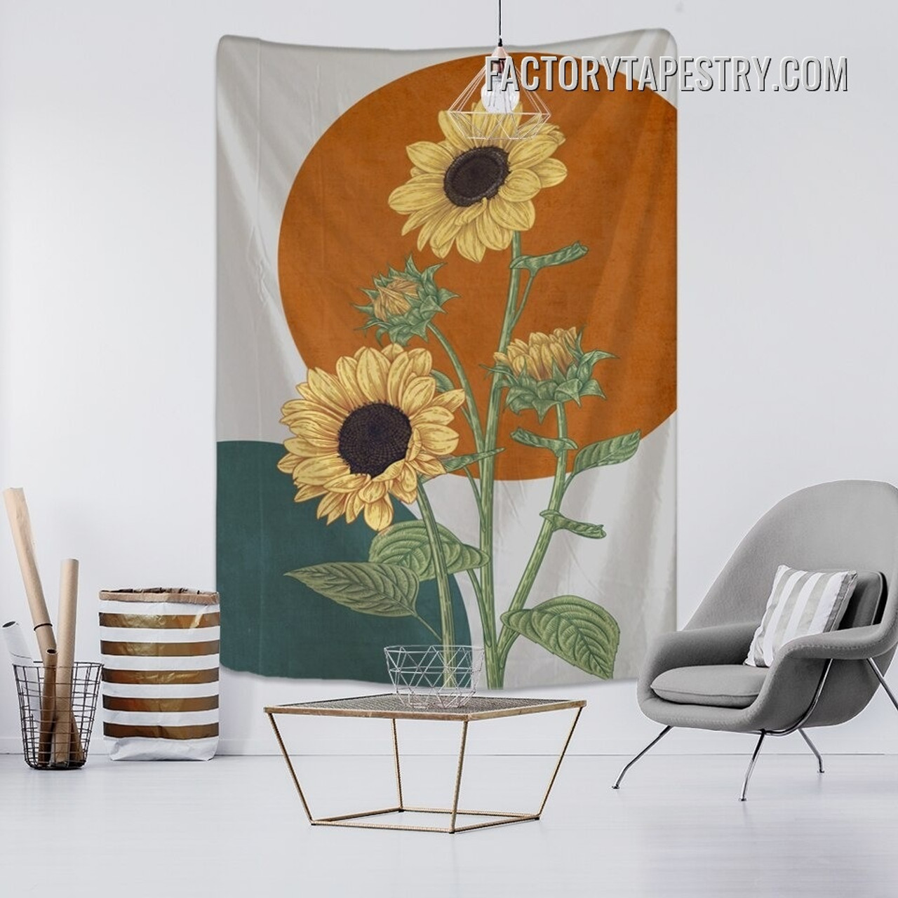 Sunflowers Floral Abstract Nordic Morandi Wall Hanging Tapestry for Home Dorm Living Room