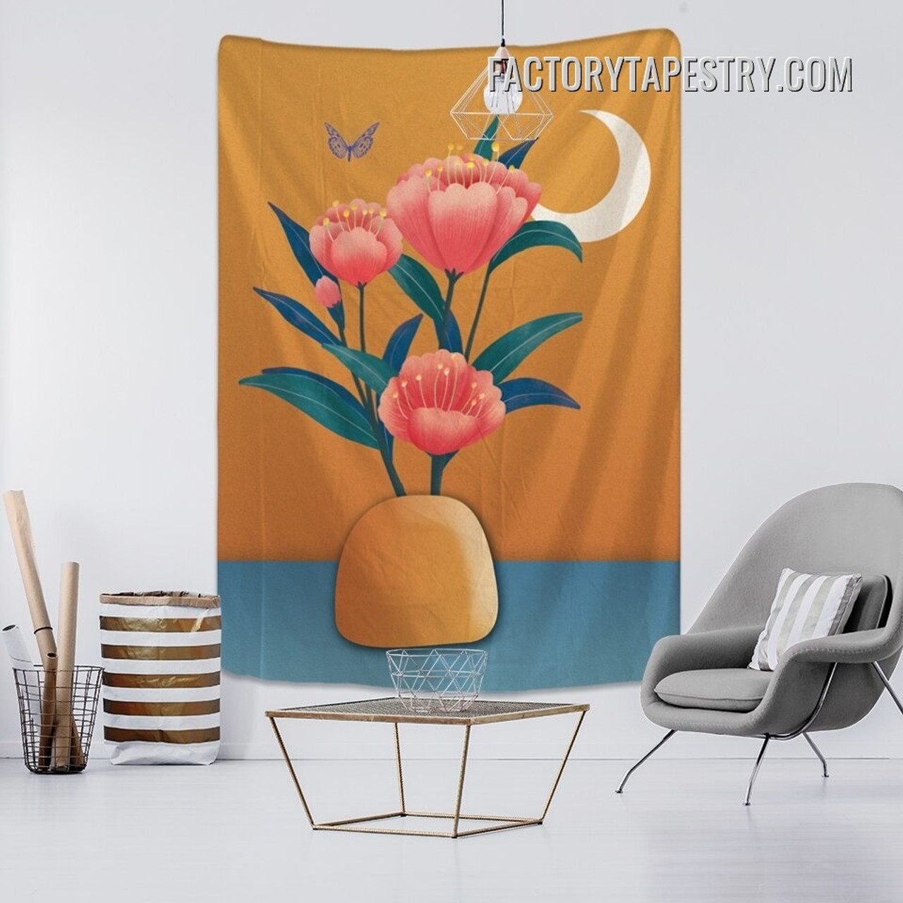 Floral Plant Tapestry Botanical Nordic Morandi Wall Art Tapestry for Home Decoration