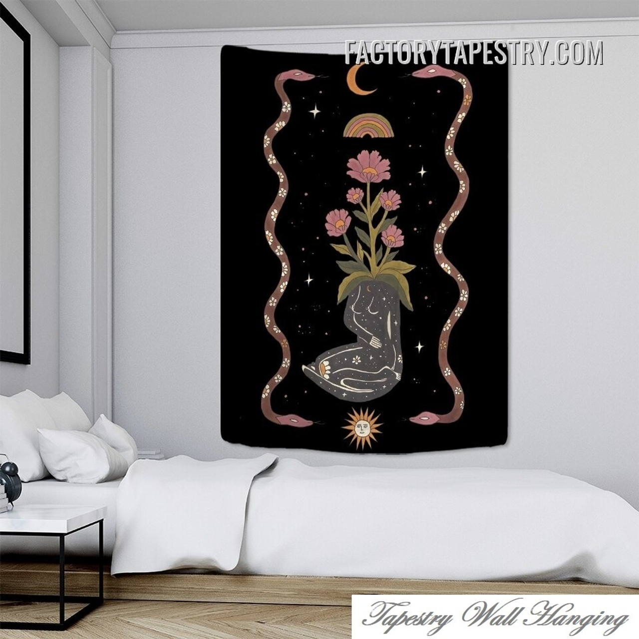 Floral Snakes I Bohemian Tarot Wall Hanging Tapestry for Dorm Room Décor