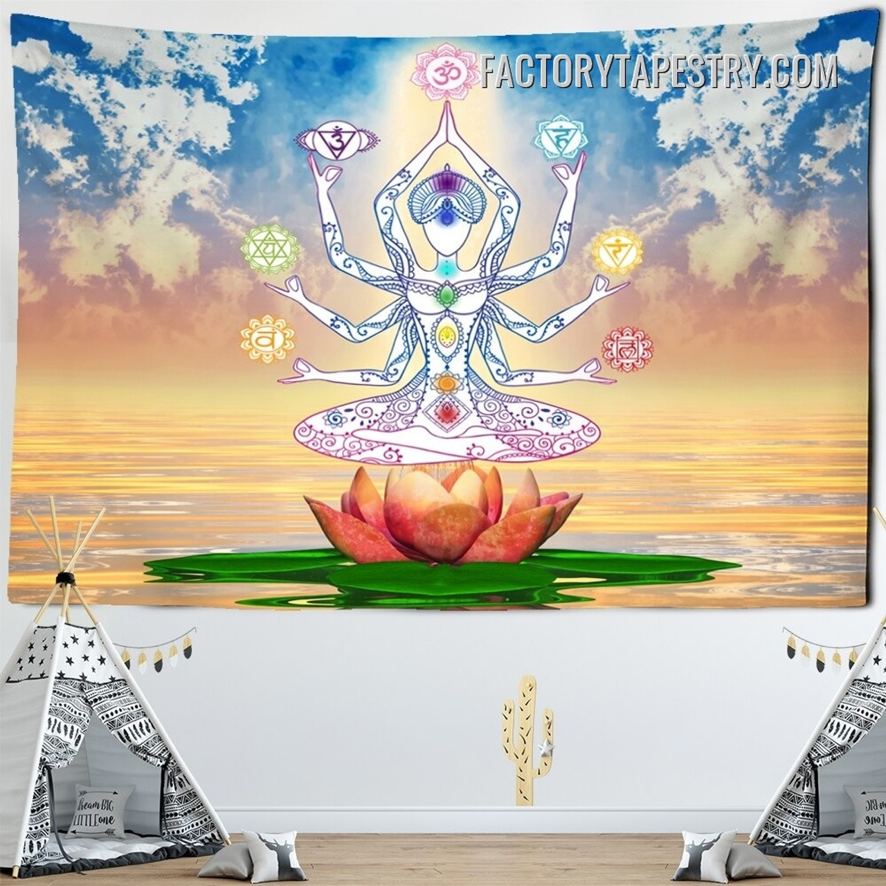 Meditation 7 Chakra Tapestry Lotus Wall Art Tapestries for Indian Home Spiritual Backdrop