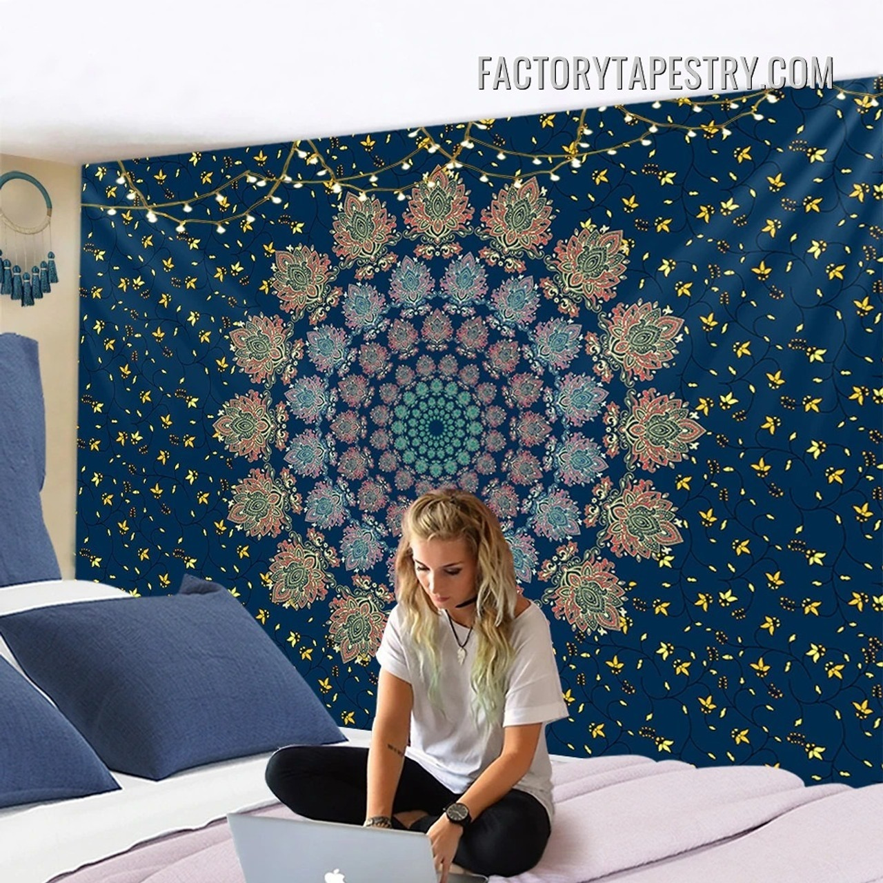 Mandala Pattern VI Floral Bohemian Hippie Wall Hanging Tapestry for Home Decoration