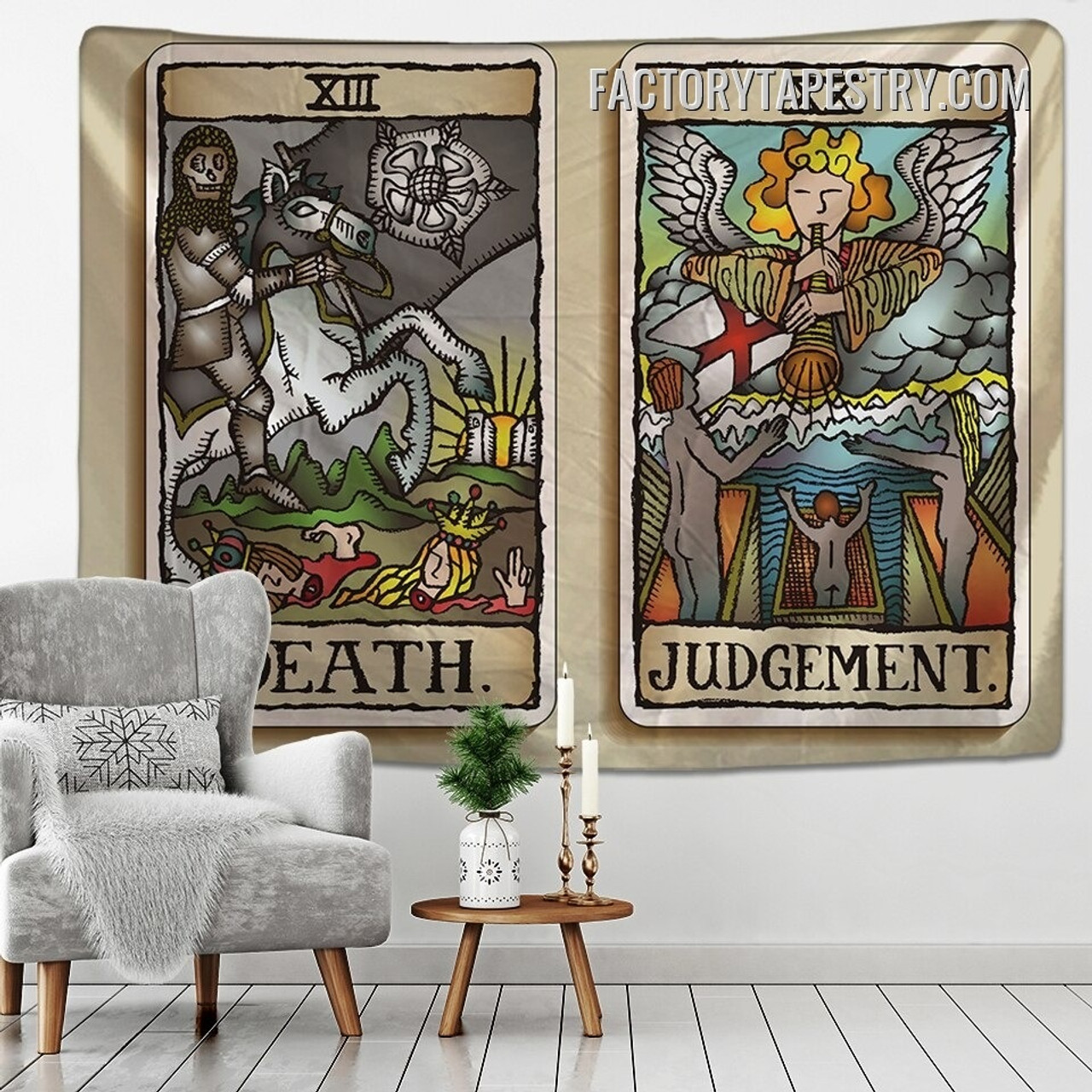 Death and Judgement Medieval Europe Divination Vintage Tarot Card Tapestries Mysterious Wall Hanging Tapestry for Home Décor