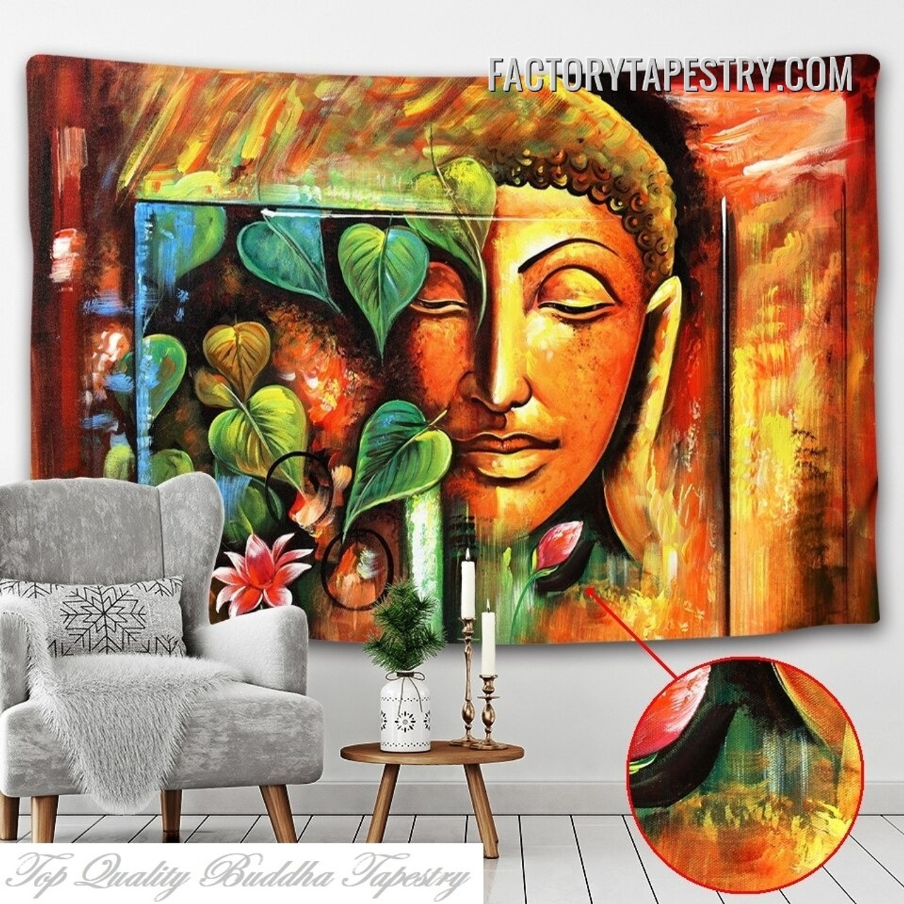 Buddha Face Portrait Spiritual Abstract Modern Wall Hanging Tapestry for Room Decoration
