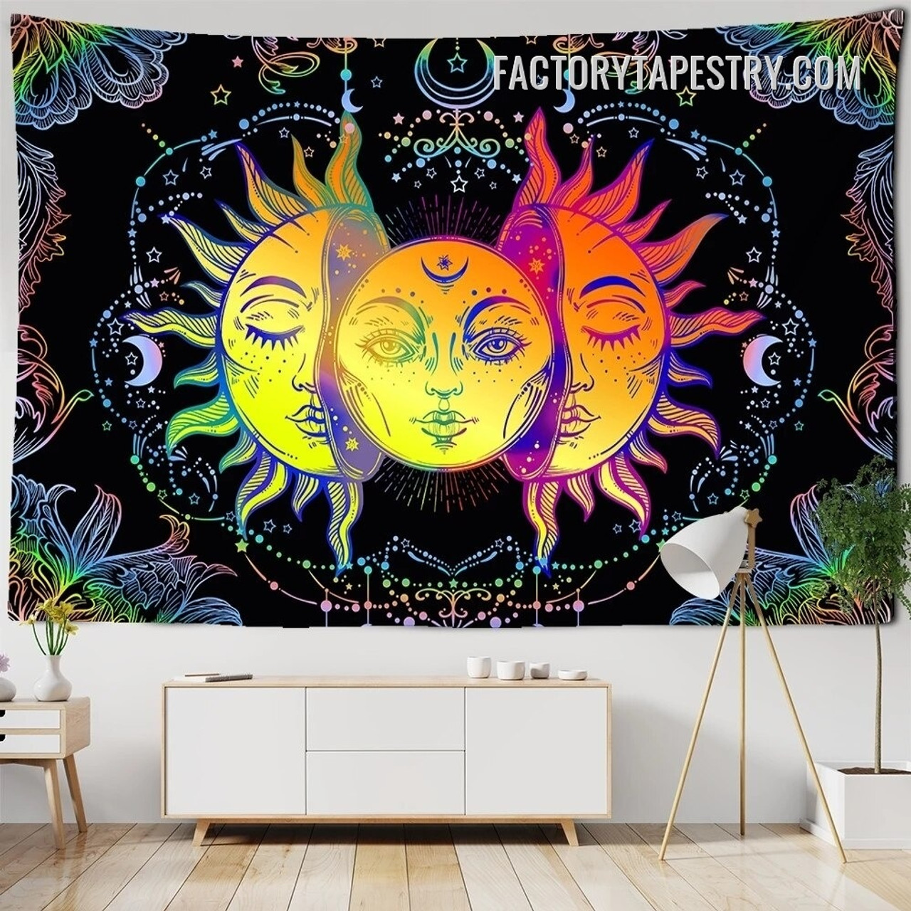 Colorful Sun Moon Mandala Spiritual Psychedelic Tapestry Wall Art