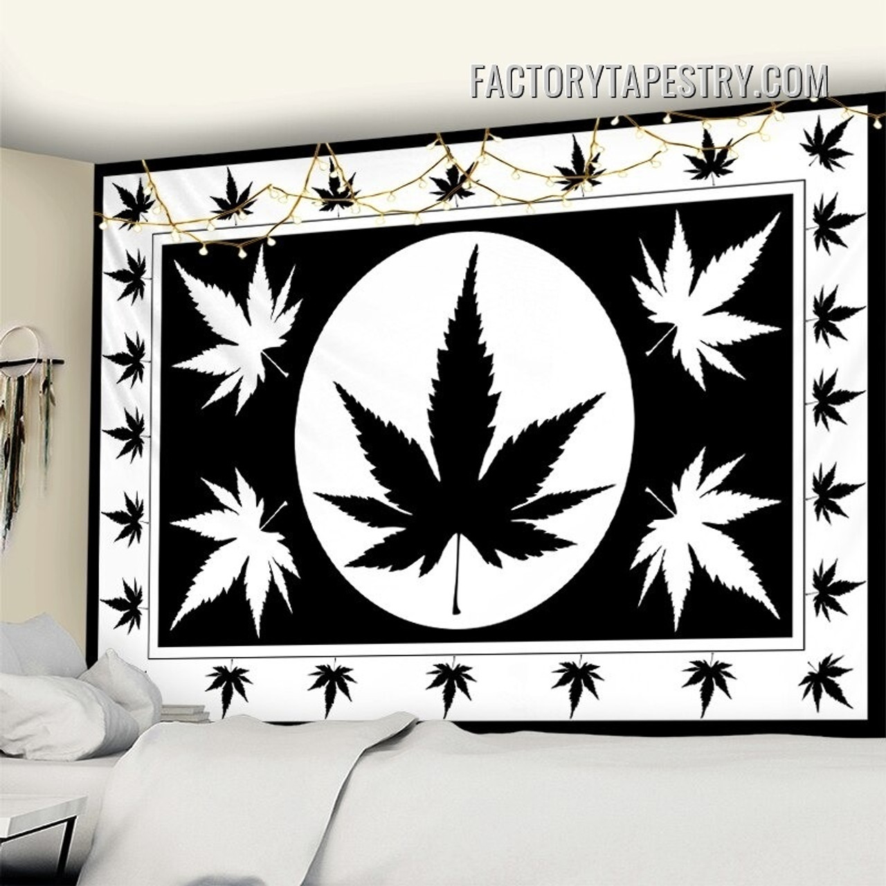 Marijuana Leaf Design Botanical Modern Wall Hanging Tapestry for Bedroom Dorm Home Decoration