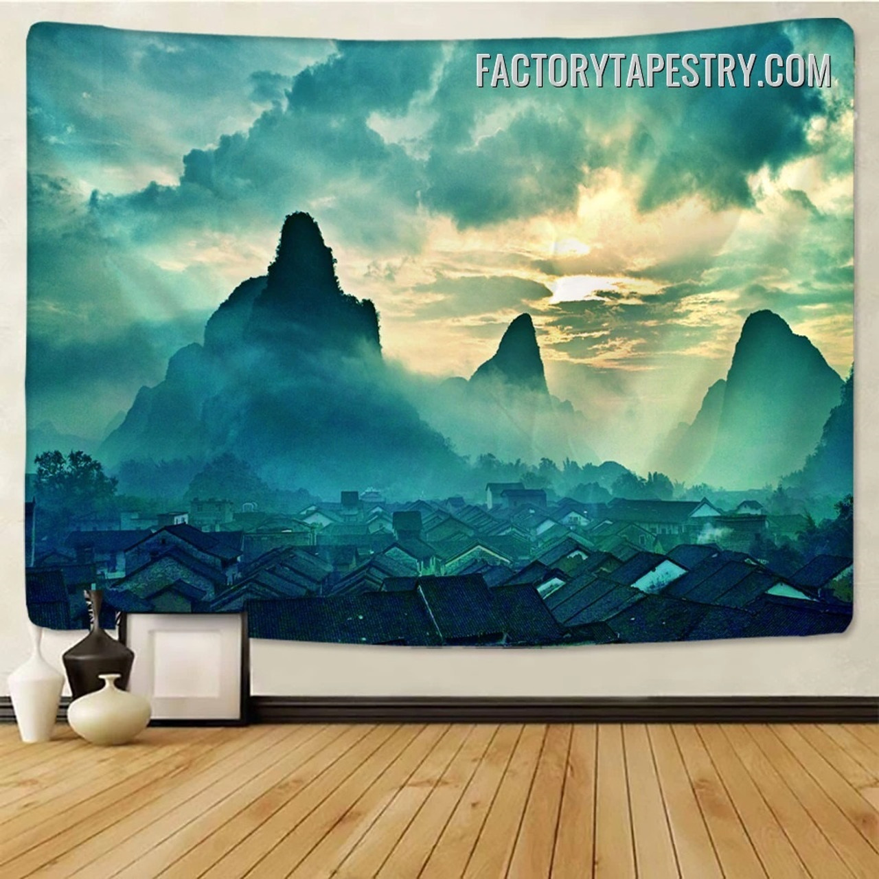 Mountain City Nature Landscape Modern Wall Art Tapestry for Living Room Decoration