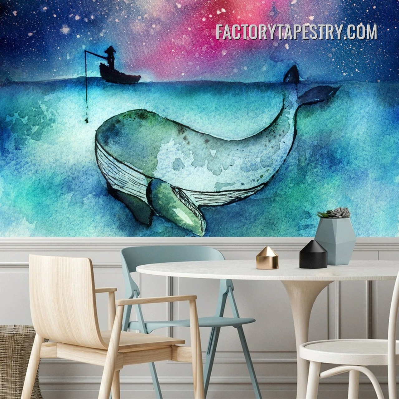 Fisherman Watercolor Seascape Modern Wall Decor Tapestry for Bedroom Dorm Home Decoration