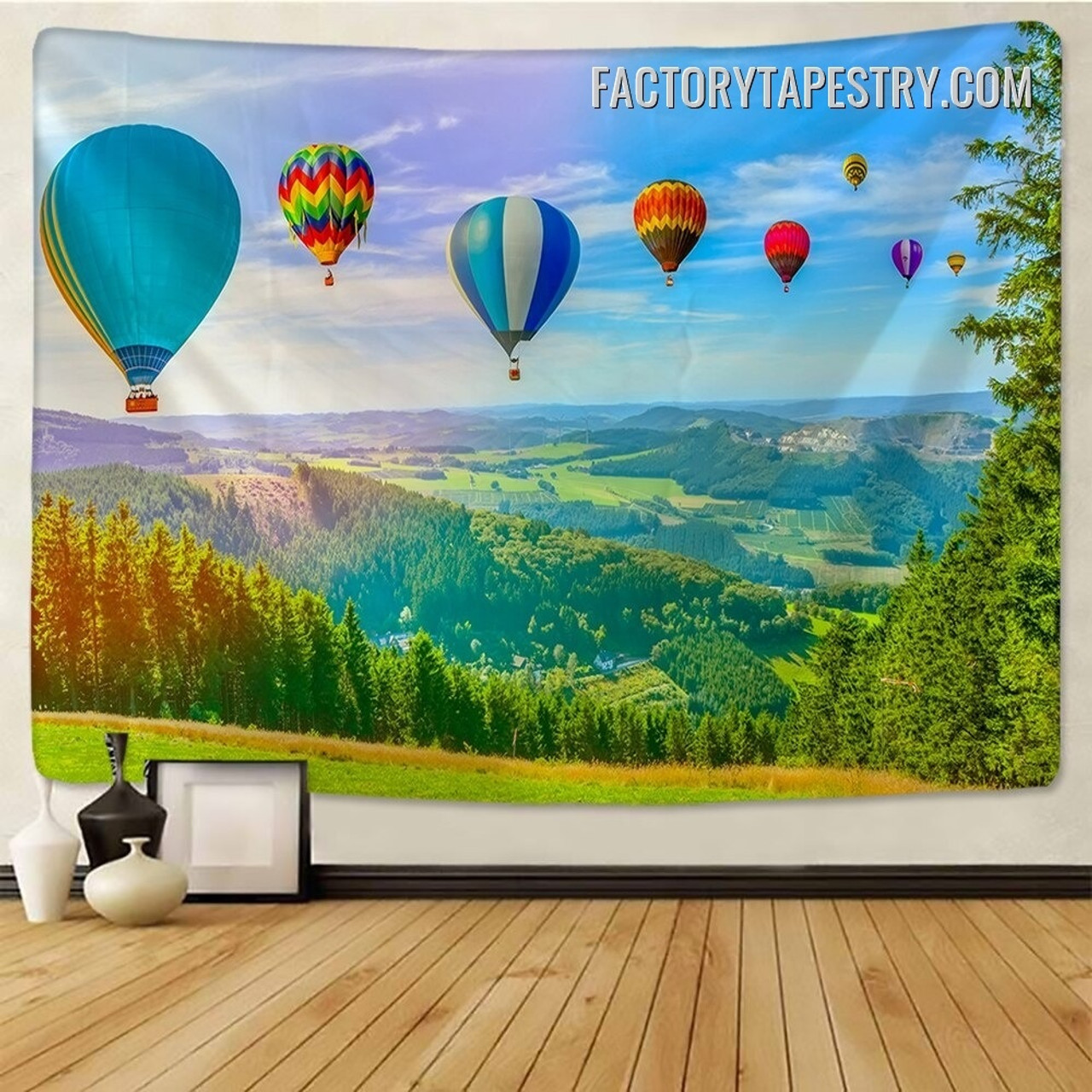 Hot Air Balloons Nature Landscape Modern Wall Decor Tapestry for Living Room Decoration