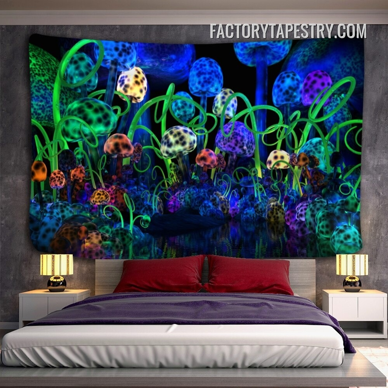 Magical Mushrooms Fantasy Dream Psychedelic Wall Hanging Tapestry for Living Room Decoration