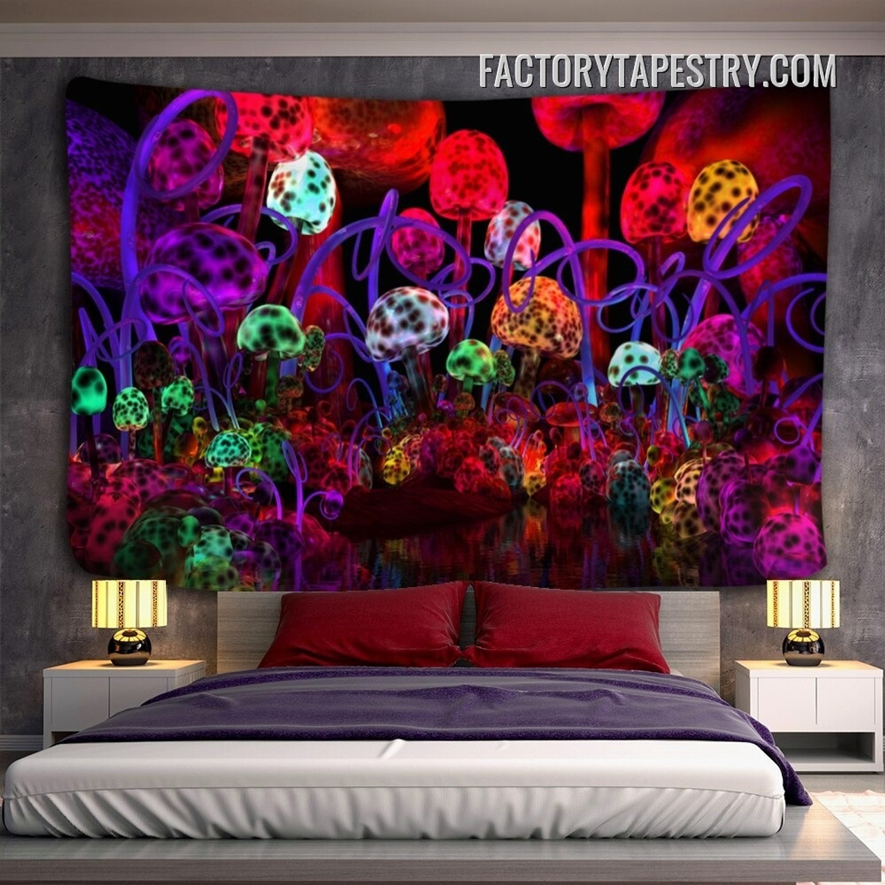 Enchanted Mushroom Forest Dreamy Landscape Psychedelic Wall Hanging Tapestry for Home Decoration