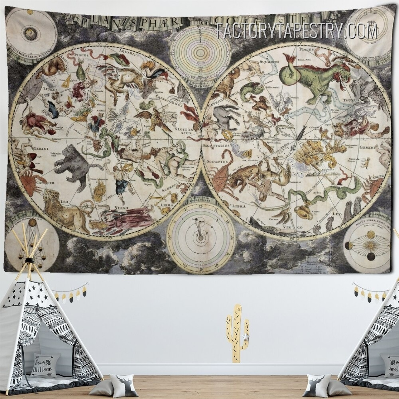 Celestial Planisphere Vintage Map Wall Hanging Tapestry for Bedroom Dorm Home Decoration
