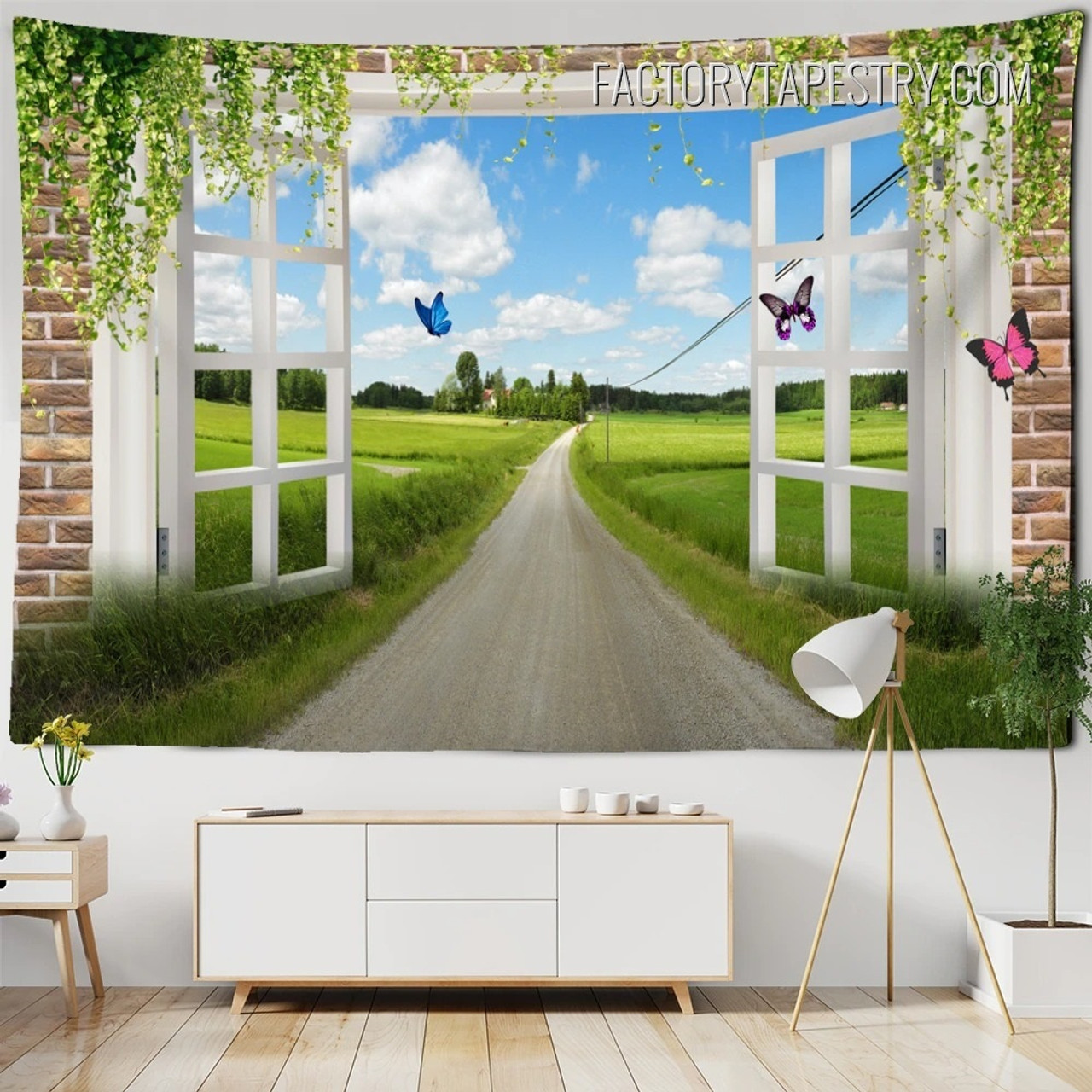 Countryside Road Nature Landscape Modern Wall Decor Tapestry for Room Decoration