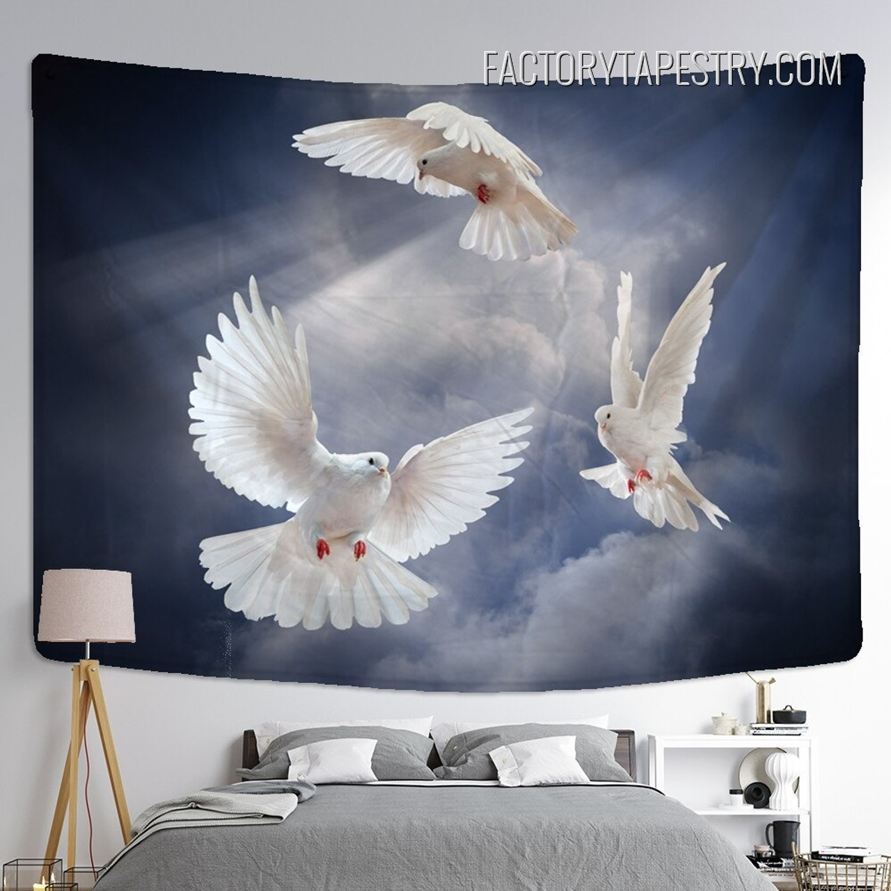 Flying White Doves Bird Modern Wall Decor Tapestry for Bedroom Decoration