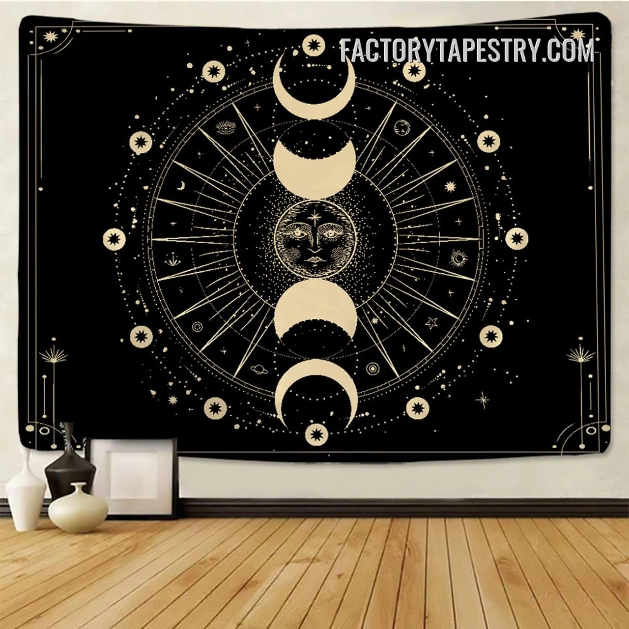 Sun and Moon Phases Mandala Bohemian Wall Tapestry Art