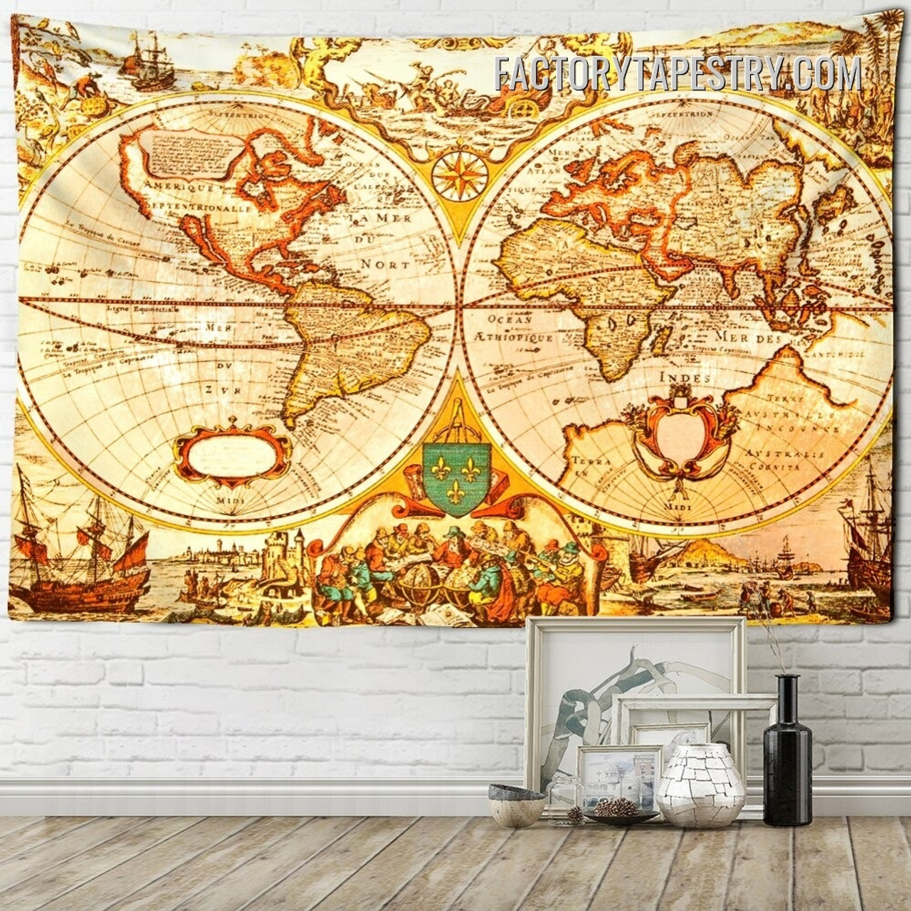 World Antique Map Typography Wall Hanging Tapestry