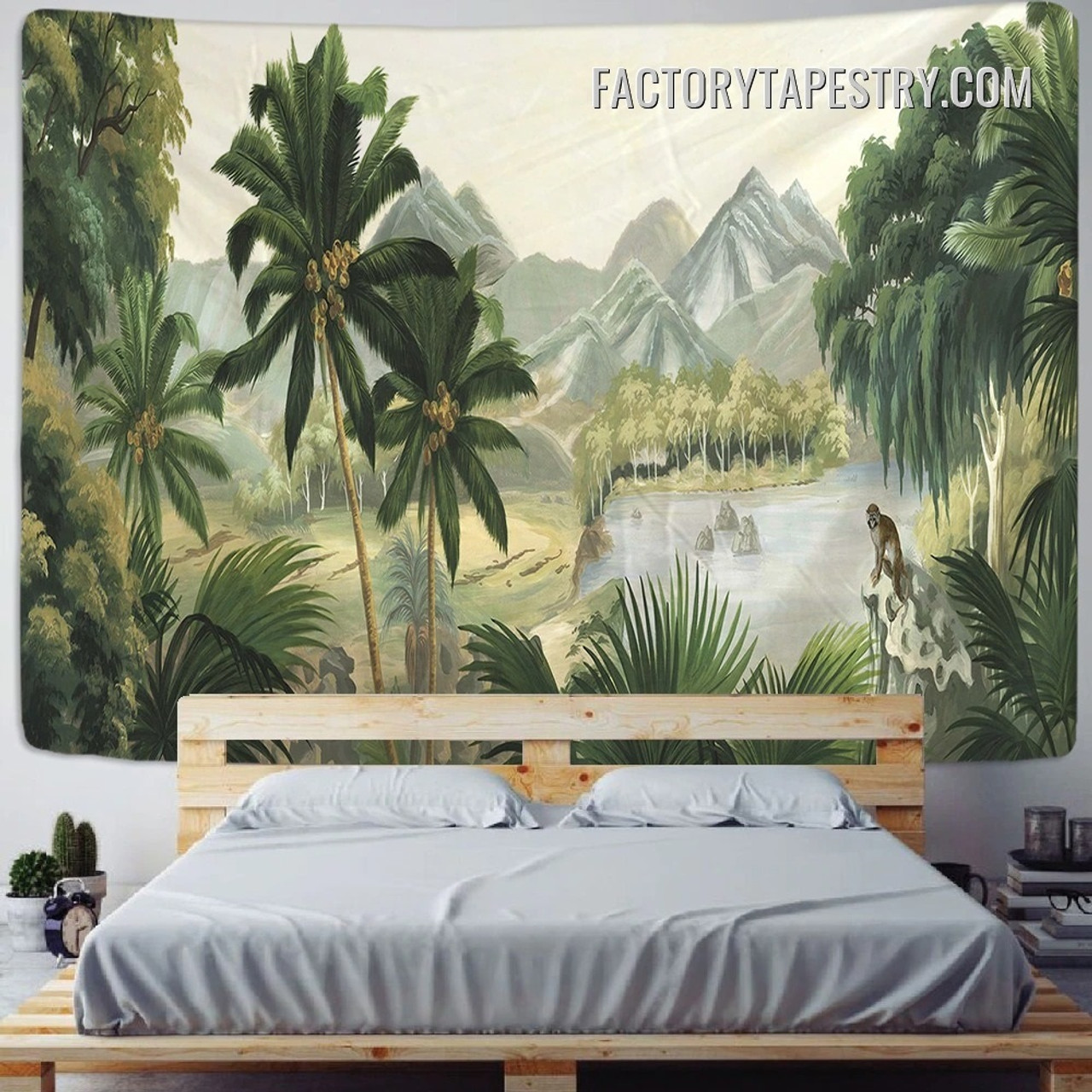 Tropical Landscape I Botanical Retro Tapestry Wall Art
