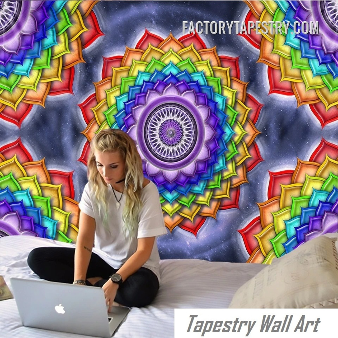 Rainbow Mandala Design Psychedelic Wall Hanging Tapestry